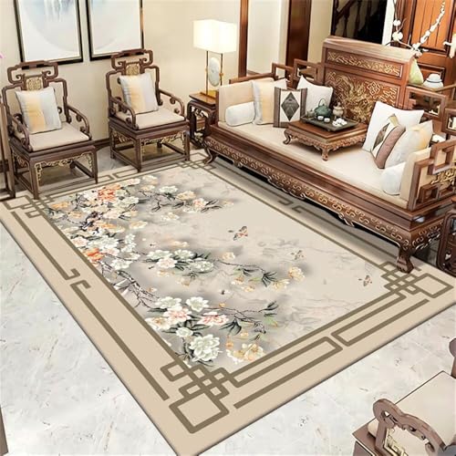 Xiaosua 70x140CM Grau Rugs for Living Room Blauer Vintage-Blumenteppich Gamer Teppich Rug Carpet kurzflor waschbar in Waschmaschine von Xiaosua