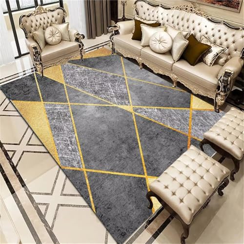 Xiaosua Aesthetic Teppich200x260CM Teppich Bett teppiche groß für Wohnzimmer mit gelbem Marmoreffekt Grau flurteppich kinderzimmer Junge unter esstisch von Xiaosua