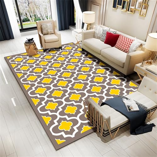 Xiaosua Baby Teppich Mädchen Teppich Schlafzimmer Gelb Kariert Im Modernen Stil Carpet Relax Teppich 160X230CM Teppich Groß Gelb von Xiaosua