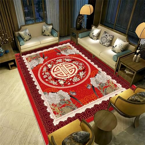 Xiaosua Bodenmatte bürostuhl unterlage 100x200CM Teppich aussenbereich rot Orientalischer Blumenteppich balkondeko Kleiner Small Rugs for Living Room von Xiaosua