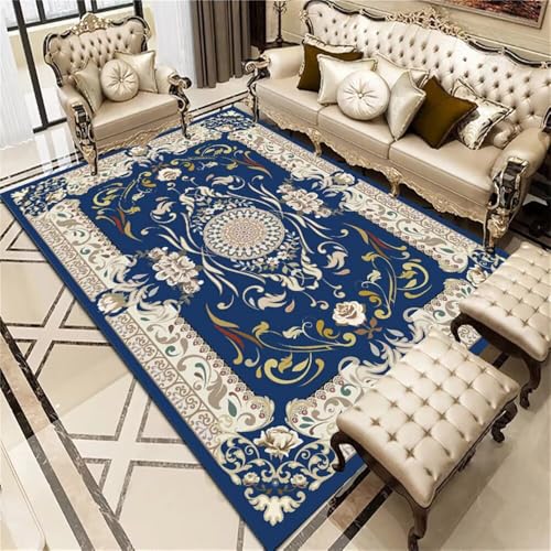 Xiaosua Büro Bodenmatte200x300CM Kuschel Teppich XXL Vintage-Blumenteppich blau waschbarer kinderzimmer weich ohne zu verblassen läufer Flur rutschfest von Xiaosua