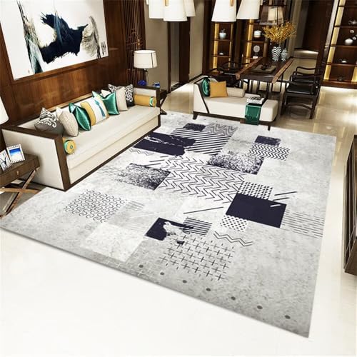 Xiaosua Bürostuhl Teppich waschbare teppiche 100x150CM tepich dunkelblau Grauer geometrischer Vintage-Teppich rutschfest waschbar Outdoorteppiche Kinderteppiche Wohnzimmerteppich von Xiaosua