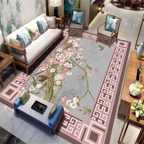 Xiaosua Carpet Living Room80x150CM Teppich Esszimmer Anti rutsch Rosa grüner Blumenteppich Grau gleitschutz schmutzfangmatte kurzflor von Xiaosua