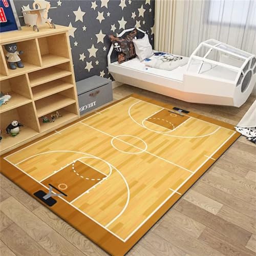 Xiaosua Carpet Living Room80x160CM Teppich Maschinenwaschbar kuscheliger Teppich küchenteppich waschbar rutschfest Rutschfester Teppich für das Kinderzimmer mit Basketballplatzmuster Gelb von Xiaosua