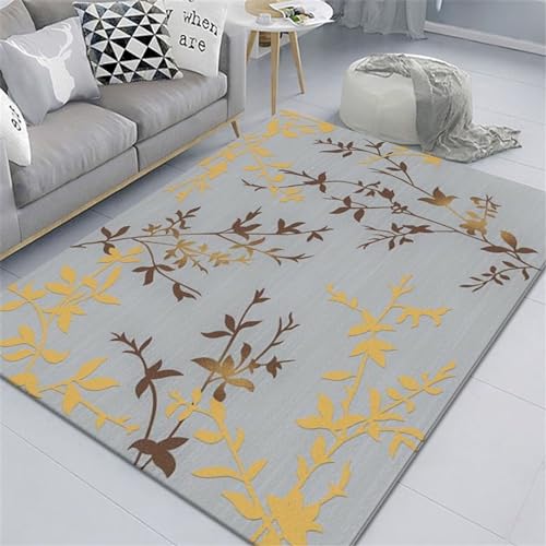 Xiaosua Esszimmer Teppich Gelbe Einfache Kleine Blätter Im Modernen Stil Teppich Tür 100X200CM Teppich Knüpfen Gelb von Xiaosua