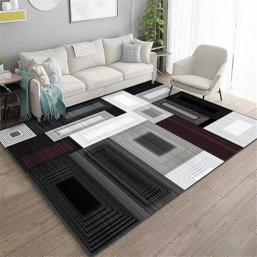 Xiaosua Gaming Teppich180x250CM Rugs for Bedroom Teppich vorzimmer Moderner geometrischer aus Karminrot grau schwarz Kinder bettvorleger bettumrandung von Xiaosua
