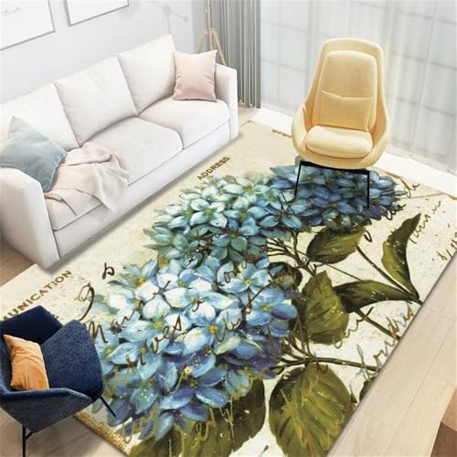 Xiaosua Jugendzimmer flurteppich rutschfest 50x80CM sauberlaufmatte Grün Blauer Teppich mit Pflanzendruck Webteppich Mädchen Kinderzimmer Kleiner von Xiaosua