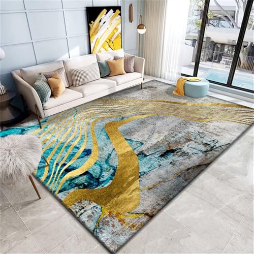Xiaosua Kinder Teppiche120x120CM XXL Teppich Muster Blaugrauer Abstrakter Gelb schlafzimmerteppich outdoorteppich schmutzfangmatte waschbar von Xiaosua
