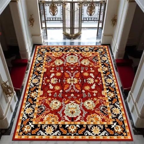 Xiaosua Kinderteppich bettvorleger rutschfest 120x180CM geometrisch rot Orangefarbener mehrfarbiger Blumenteppich terassenteppich teppiche zum Wohnzimmer Teppich Für Schlafzimmer von Xiaosua