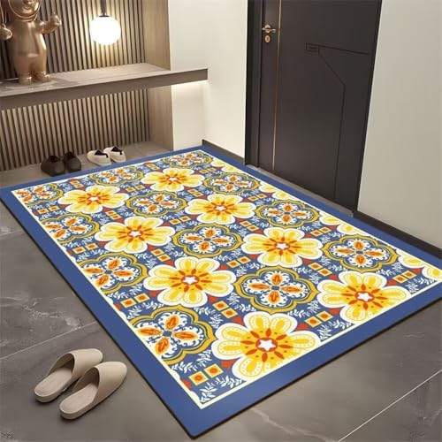 Xiaosua Kinderzimmer Teppiche Junge Washable Area Rugs 180x230CM Kinderteppiche blau Gelb-orangefarbener Blumenteppich Teppich unter esstisch lã¤Ufer Gaming von Xiaosua