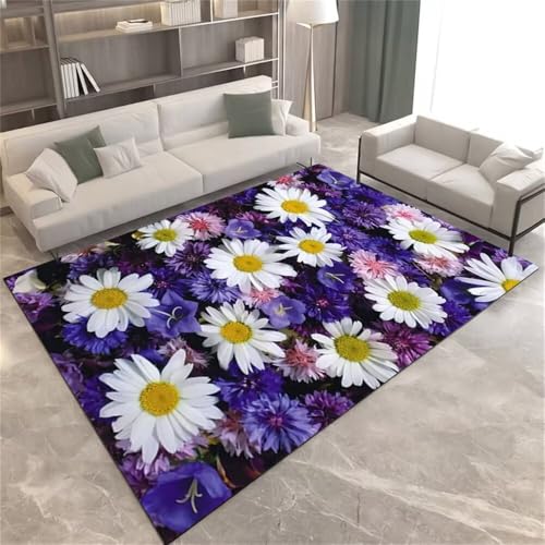 Xiaosua Kleiner Teppich50x80CM Minimalistisches Design Aesthetic Teppich Lila weißer 3D-Blumenteppich blau Flur läufer tepiche für Wohnzimmer Balkon von Xiaosua