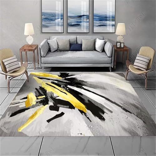 Xiaosua Kleiner Teppich50x80CM Teppich Bett weich ohne zu verblassen Gelber schwarzer Abstrakter Grau kuschelig klein Teenager mädchen von Xiaosua