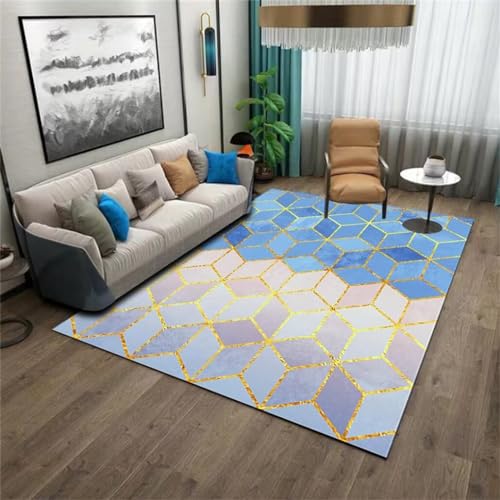 Xiaosua Kleiner Teppich50x80CM Teppich Für Kinder babyzimmer Teppich Moderner waschbarer Teppich mit dreidimensionalem geometrischem Muster Blau Teppich unter esstisch von Xiaosua