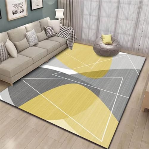 Xiaosua Kleiner Teppich50x80CM Teppich Rechteckig Printing Teppich Heimteppich großer Schlafzimmerteppich Grauer geometrischer Teppich Gelb von Xiaosua