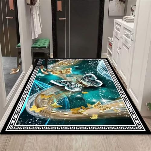 Xiaosua Küche Teppich60x110CM Waschbarer Teppich Teppich Flur Strapazierfähiger Raumdekor-Teppich mit Fantasy-Schmetterlingsmuster Grün von Xiaosua
