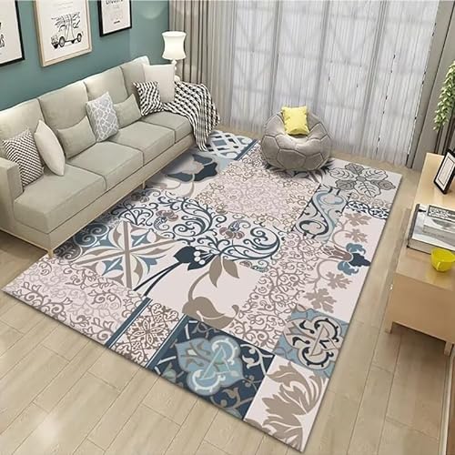 Xiaosua Küchen Teppiche Blau Blaues Botanisches Blumen-Retro-Muster Schlafzimmer Teppich rutschfest Waschbar 50X80CM Mädchen Teppich Kinderzimmer von Xiaosua