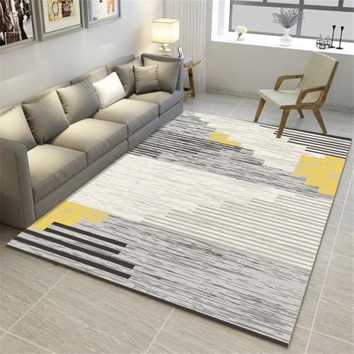 Xiaosua Küchenteppich Teppich läufer Flur 50x80CM Balkon Grau Gelber moderner gestreifter Kinderteppich Spielmatte schreibtischstuhl Kleiner von Xiaosua