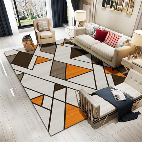 Xiaosua Kurzflor Teppich120x200CM Teppich Anti Rutsch Teppich büro Maschinenwaschbarer Wohnzimmerteppich im Retro-Stil mit geometrischem Muster orange Farbe von Xiaosua