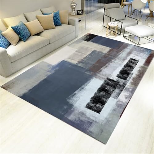 Xiaosua Kurzflor Teppich200x260CM Rutschfester Bedruckter Teppich esstisch Grau schwarzer Abstrakter blau küchenteppich groß Outdoor Dünn von Xiaosua