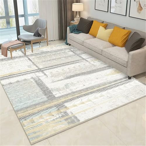 Xiaosua Kurzflor Teppich200x260CM Sind Verschleißfest Teppich maschinenwaschbar Blaugelber Abstrakter Grau Anti rutsch Flur läufer Balkon von Xiaosua