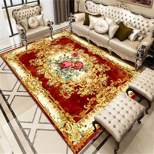Xiaosua Large Square Floor Cushions Velvet200x200CM Kinderzimmer Teppich Mädchen Wohnzimmerteppich Gelber Vintage-Blumenteppich rot für tepich Printing von Xiaosua