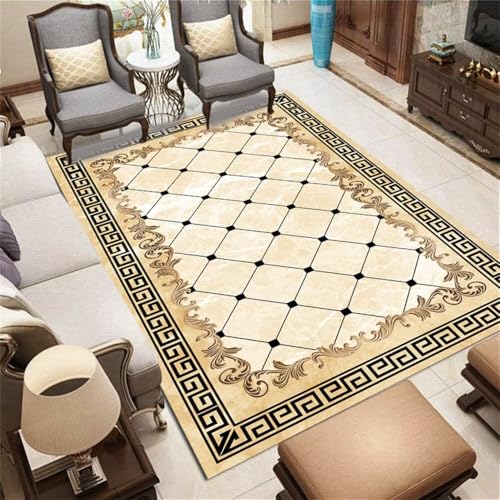 Xiaosua Large Square Floor Cushions Velvet200x200CM Teppich Abwaschbar Kurzflor Schwarzer Vintage Karierter Khaki Gross jugendzimmer mädchen Kinder Jungs von Xiaosua