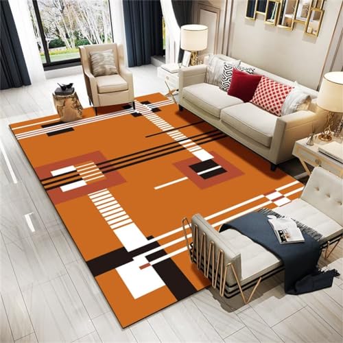 Xiaosua Large Square Floor Cushions Velvet200x200CM Teppich XXL Teppich jugendzimmer Moderner Jungenteppich mit Streifenmuster orange von Xiaosua