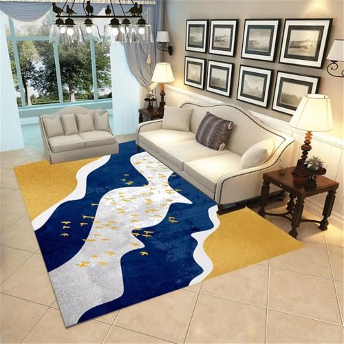 Xiaosua Large Square Floor Cushions Velvet200x200CM Wohnzimmerteppich Teppich Dünn Graugelber Zierteppich blau küche esstisch Tatami Matte von Xiaosua