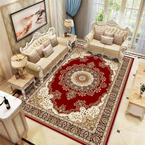Xiaosua Orientalische Teppich Rot Schlafzimmerteppich Mit Geometrischem Floralem Vintage-Muster Langlebig Teppich Natur 130X200CM Schöner Wohnen Teppich 4Ft 3.2''X6Ft 6.7'' von Xiaosua