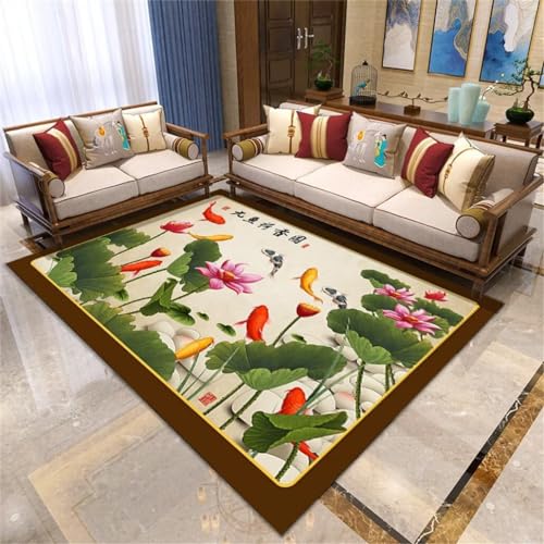 Xiaosua Outdoor Teppiche70x140CM Printing Teppich Kinder teppiche Chinesischer Teppich mit Lotusmuster für das Wohnzimmer Grün von Xiaosua