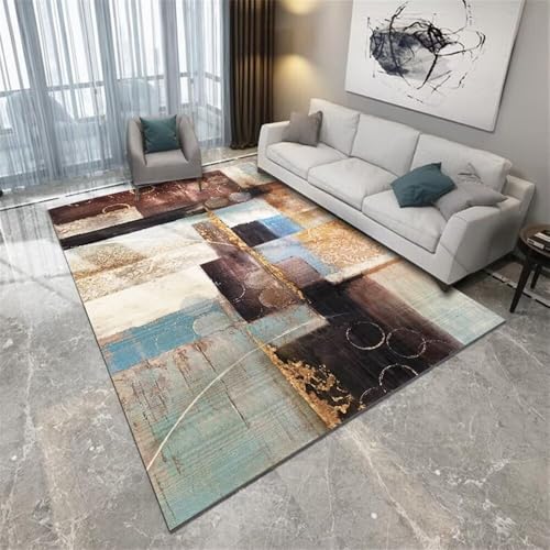 Xiaosua Schmutzfangmatte Waschbar in und Outdoor Teppich 200x200CM Balkon Braun Blauer strapazierfähiger Retro-Teppich Flur lang jugendzimmer Jungen Large Square Floor von Xiaosua