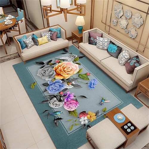 Xiaosua Schreibtisch Teppich Blau Blauer Floraler Retro-Teppich Im Salon Kinderteppich Jungen 200X280CM Wohnzimmerteppich von Xiaosua