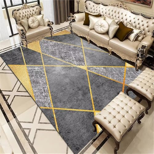 Xiaosua Small Bedroom Rug80x150CM Teppiche Gegend Schreibtisch Teppich Goldener moderner gestreifter Grau weicher tür Balkon Outdoor von Xiaosua