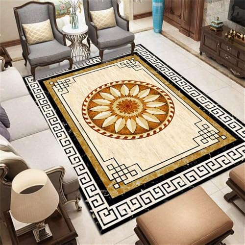 Xiaosua Spiele Teppich120x120CM Teppich Babyzimmer Junge Jungen Jugendzimmer Schwarzer Vintage-Blumenteppich Gelb Outdoor groß waschbar in Waschmaschine Schreibtisch von Xiaosua