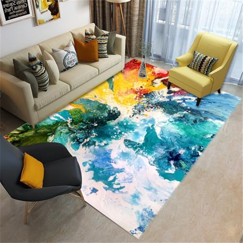Xiaosua Spiele Teppich120x120CM Washable Area Rugs outdoorteppich Gelbgrüner Zierteppich blau Teppich Kinderzimmer Kurzflor-Wohnzimmerteppich von Xiaosua