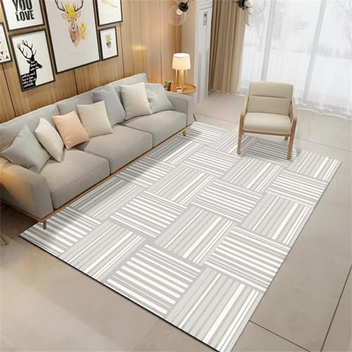 Xiaosua Teppich+Wohnzimmer Teppich Schlafzimmer Nadelstreifen Rechteckiges Geometrisches Muster Teppich Natur 120X160CM Teppich Wohnzimmer Orientalisch Grau von Xiaosua