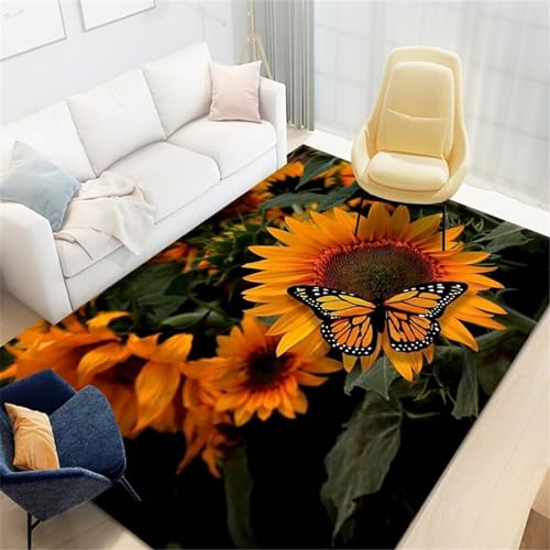 Xiaosua Teppich Arbeitszimmer Orange Farbe Teppich Salon Orange Sonnenblumenmuster Natur Teppich 60X90CM Wohnzimmer Teppich 1Ft 11.6''X2Ft 11.4'' von Xiaosua