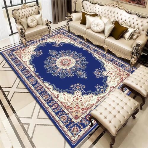 Xiaosua Teppich Esstisch Blau Schlafzimmerteppich Mit Geometrischem Floralem Vintage-Muster Kuscheliger Teppich 120X160CM Teppich Schlafzimmer Groß 3Ft 11.2''X5Ft 3'' von Xiaosua