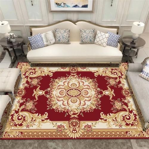 Xiaosua Teppich Fliesen Rot Salonteppich Mit Geometrischem Floralem Retro-Muster Teppiche Wohnzimmer 200X300CM Carpet Relax Teppich 6Ft 6.7''X9Ft 10.1'' von Xiaosua