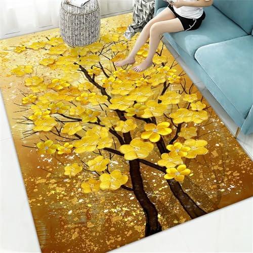 Xiaosua Teppich Für Das Schlafzimmer Gelb Salon Teppich Abstraktes Baum-Minimalistisches Muster Für Esszimmer Schlafzimmer Arbeitszimmer 80X160CM Carpets von Xiaosua