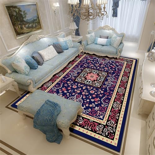 Xiaosua Teppich Günstig Teppichsalon Blaues Botanisches Blumen-Retro-Muster Kinderzimmer Teppich 40X60CM Schlafzimmer Teppich Blau von Xiaosua