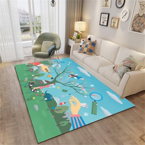 Xiaosua Teppich Jugendzimmer Jungen120x160CM Waschbarer Kinderzimmer Baby Junge mit grünem Pflanzendruck blau Printing waschbar outdoorteppich von Xiaosua