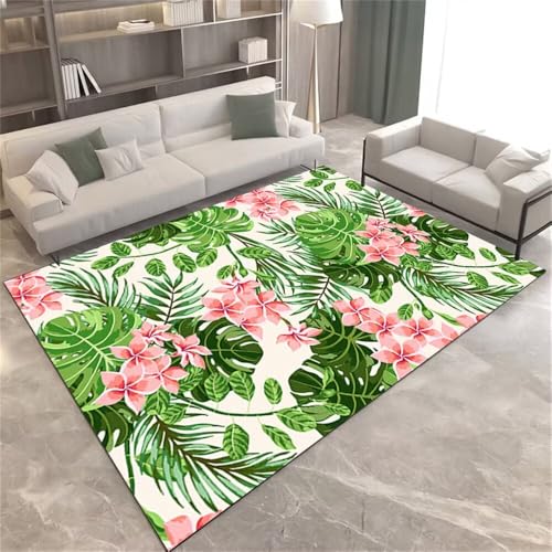 Xiaosua Teppich Kurzflor140x200CM Bett Mädchen Kinderzimmer Rosa frischer Blumenteppich Grün Area Rugs Tatami Matte von Xiaosua