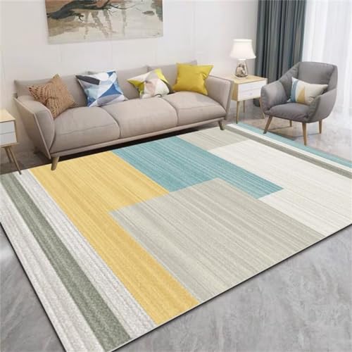 Xiaosua Teppich Kurzflor140x200CM Teppich Pflegeleicht Couch Teppich Wohnzimmer Moderner waschbarer Babyteppich mit einfachem Muster Gelb Teppich für Schlafzimmer von Xiaosua