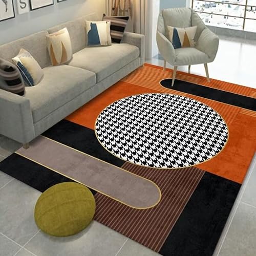 Xiaosua Teppich Mädchen Orange Farbe Orange Einfaches Geometrisches Abstraktes Modernes Muster Esszimmer Schlafzimmer Arbeitszimmer Büro 140X200CM Abwaschbar Bereich Teppich von Xiaosua
