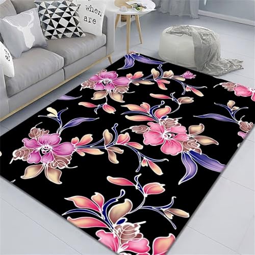Xiaosua Teppich Pflegeleicht Rosa Salon Teppich Hd-Blume Einfaches Muster Teppich rutschfeste 200X300CM Lounge Teppich Niedliche Bodenmatte von Xiaosua