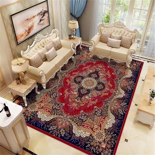Xiaosua Teppich Pflegeleicht Tierhaare Teppich Schlafzimmer Rot Vintage Blumenmuster Teppich Tür 80X160CM Teppich Aesthetic Rot von Xiaosua