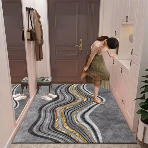 Xiaosua Teppich Schlafzimmer fußmatte schmal 100x200CM jugendzimmer Jungen Grau Gelber strapazierfähiger und pflegeleichter Raum deko lauferteppich Flur lang Teppiche Wohnzimmer von Xiaosua