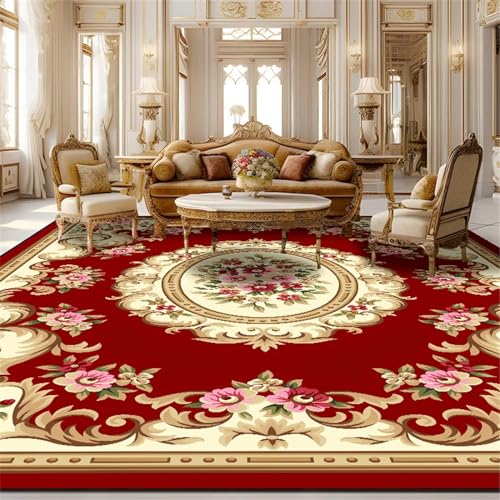 Xiaosua Teppich Teenager Teppich Schlafzimmer Geometrisches Florales Vintage-Muster Waschbarer Teppich Wohnzimmer 180X280CM Teppich Natur Rot von Xiaosua