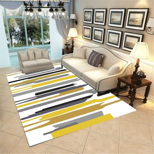 Xiaosua Teppich Wohnzimmer Kurzflor140x200CM Tepiche Für schmutzabweisender Grauer moderner gestreifter Gelb Flur läufer Teenager mädchen von Xiaosua